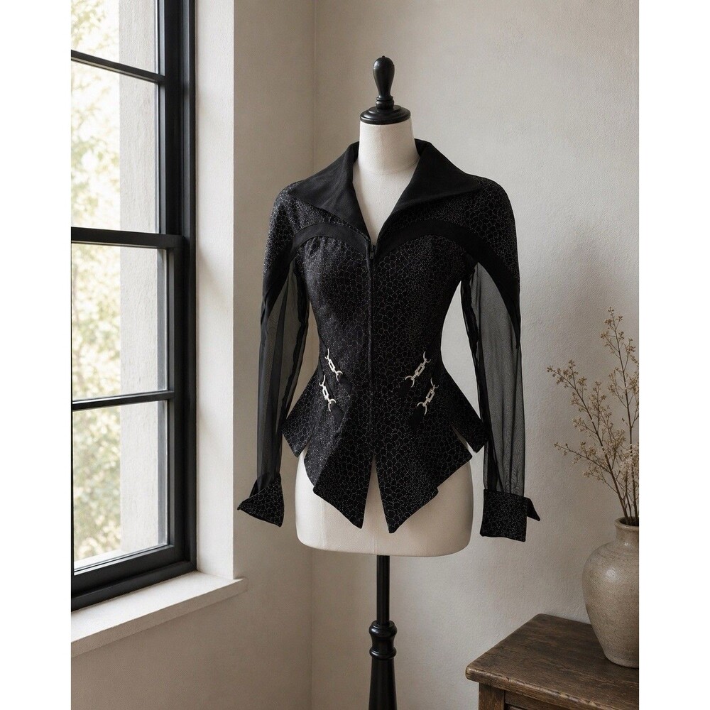 Vintage J. Harris Whimsygoth Jacket Black Sparkle Rhinestones Women Sz. 4 USA